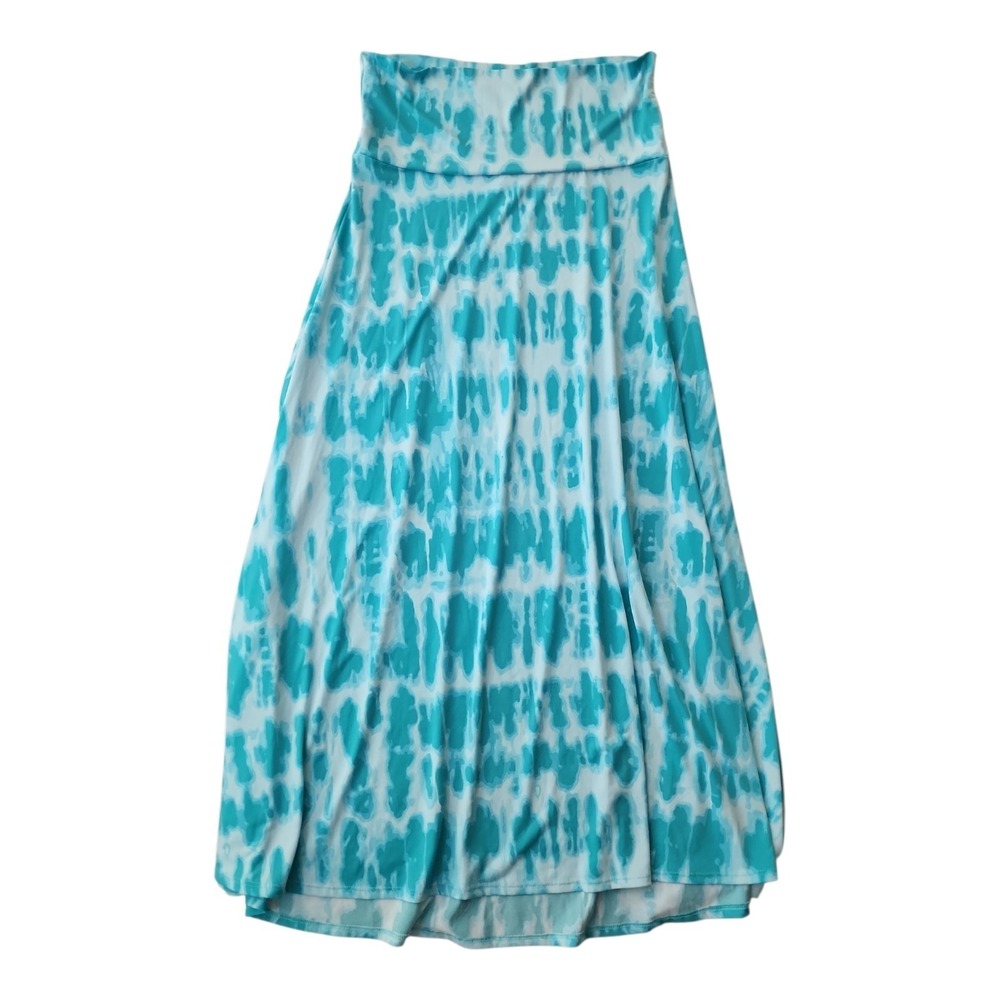 Lularoe Maxi Skirt Womens L Large Blue Tie Dye Long Stretch Colorful Bold